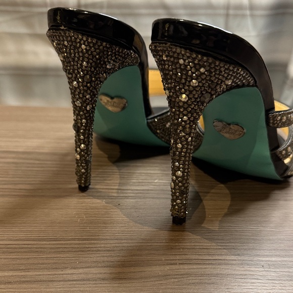 Betsey Johnson Black Strappy Rhinestone Heels - Picture 3 of 11